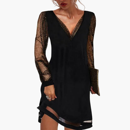 Robe de soirée femme manches transparentes style chic soirée élégante
