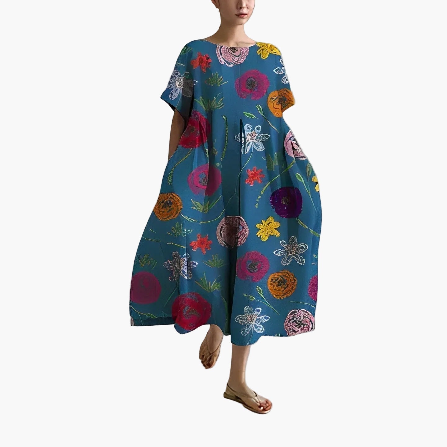 Robe décontractée imprimée fleurie pour femme, style ample et moderne, idéale pour l'été