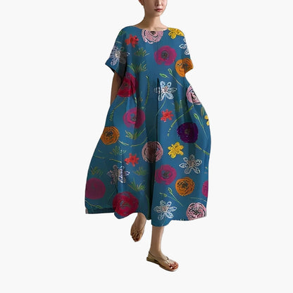 Robe décontractée imprimée fleurie pour femme, style ample et moderne, idéale pour l'été