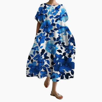 Robe décontractée imprimée fleurie pour femme, style ample et moderne, idéale pour l'été