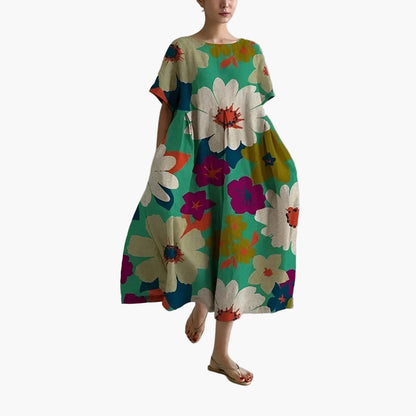 Robe décontractée imprimée fleurie pour femme, style ample et moderne, idéale pour l'été