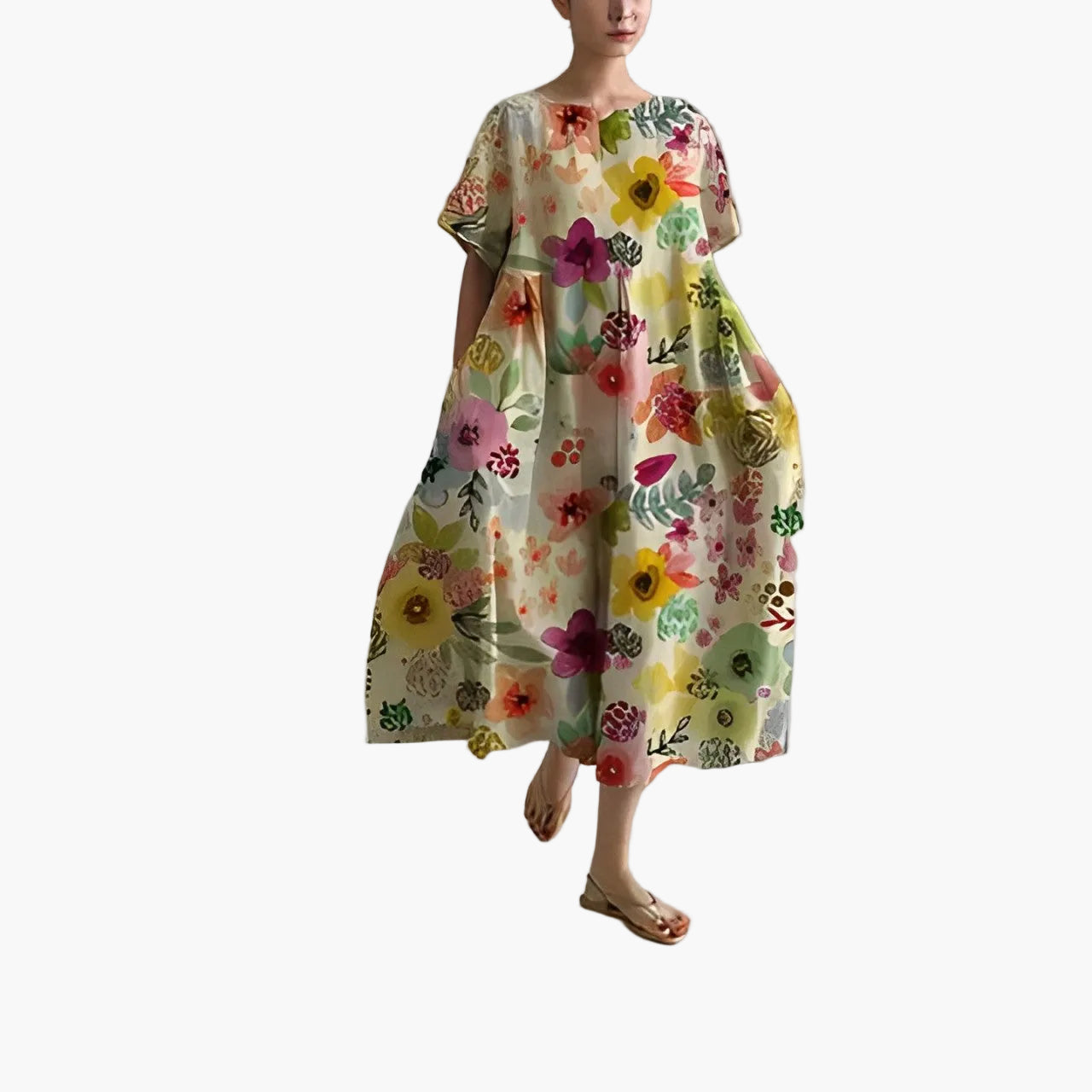 Robe décontractée imprimée fleurie pour femme, style ample et moderne, idéale pour l'été