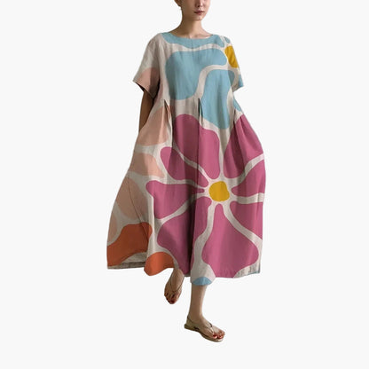 Robe décontractée imprimée fleurie pour femme, style ample et moderne, idéale pour l'été