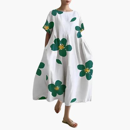 Robe décontractée imprimée fleurie pour femme, style ample et moderne, idéale pour l'été