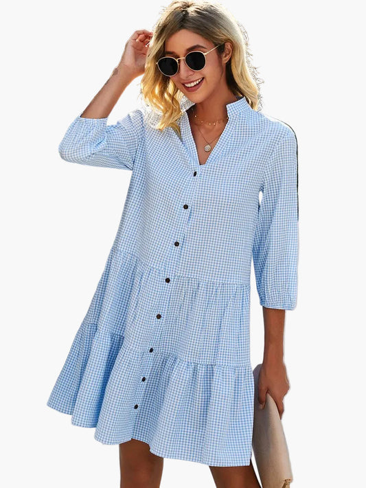 Robe Chemise Décontractée Femme à Carreaux Style Bohème pour Été et Printemps