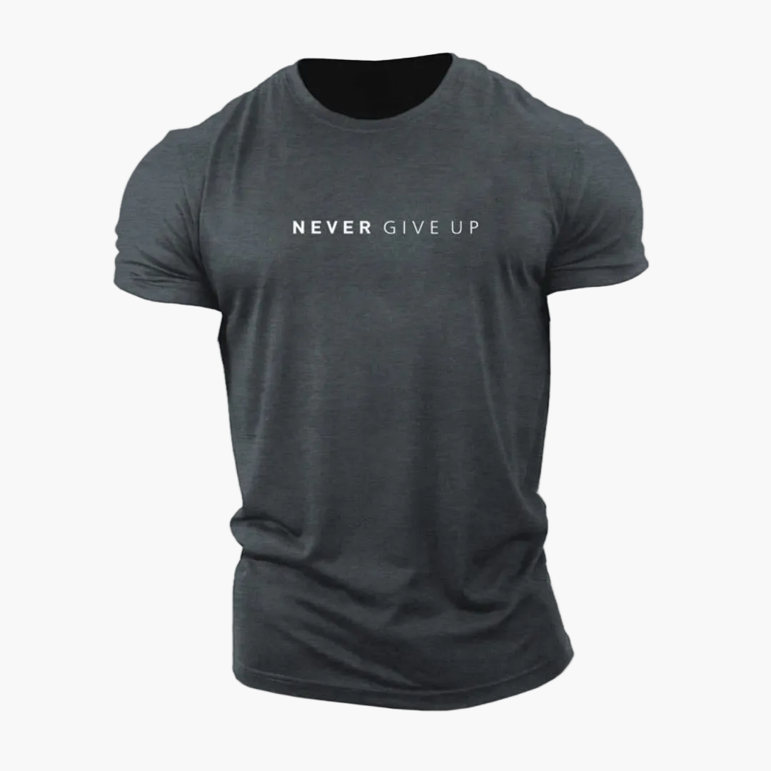 T-shirt homme motivation style décontracté - message NEVER GIVE UP