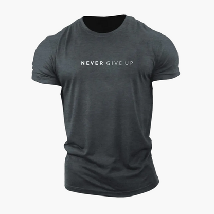 T-shirt homme motivation style décontracté - message NEVER GIVE UP