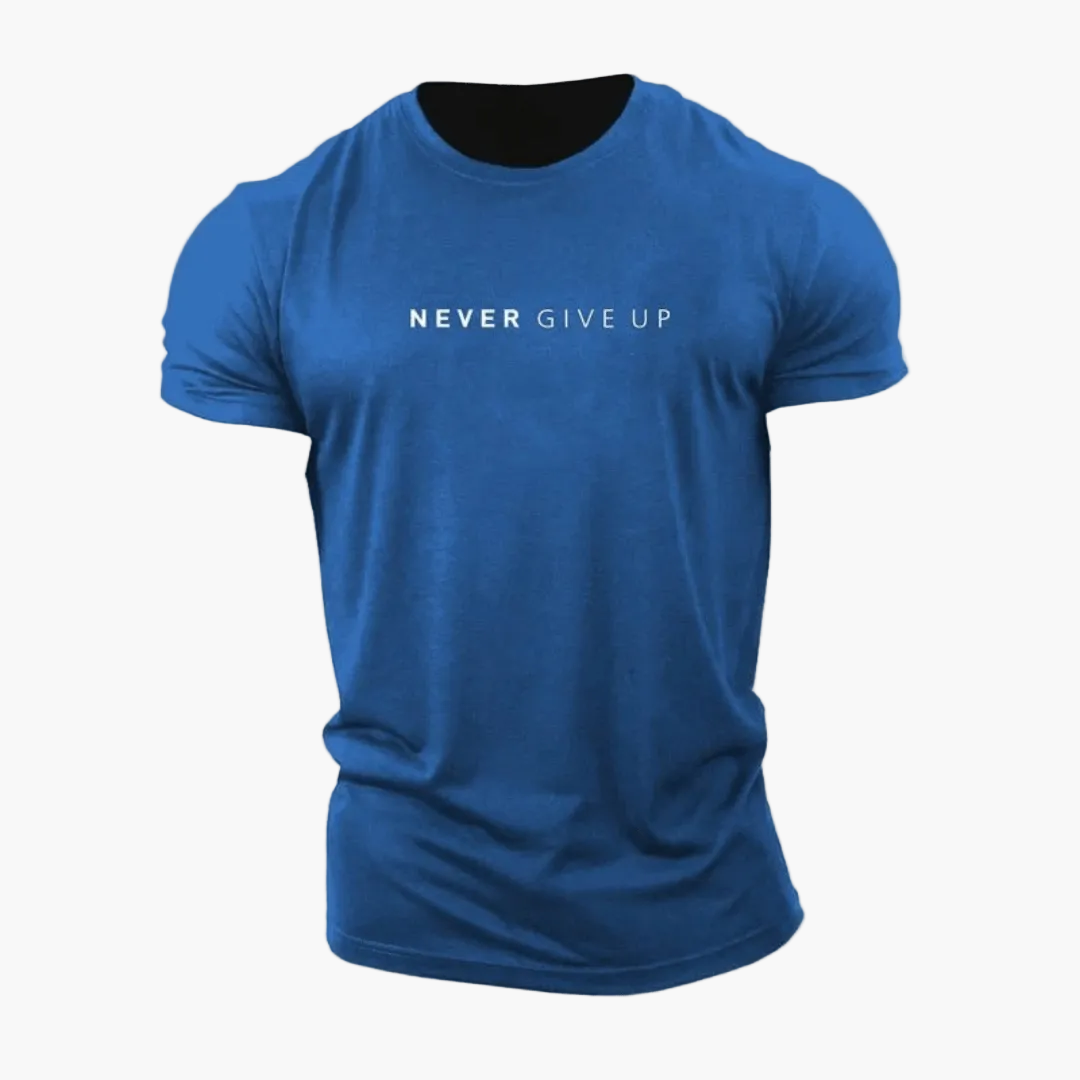 T-shirt homme motivation style décontracté - message NEVER GIVE UP