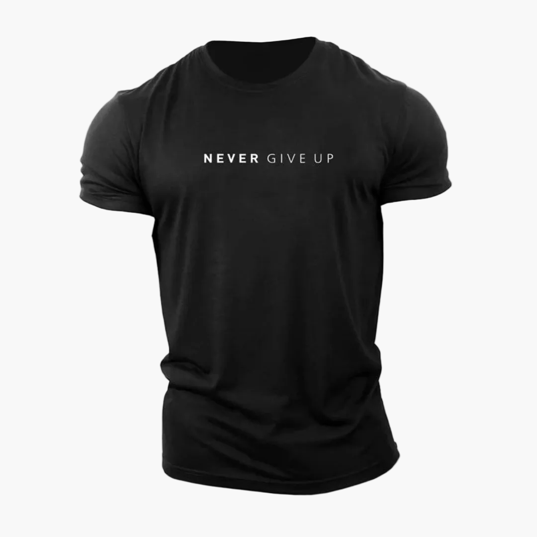 T-shirt homme motivation style décontracté - message NEVER GIVE UP