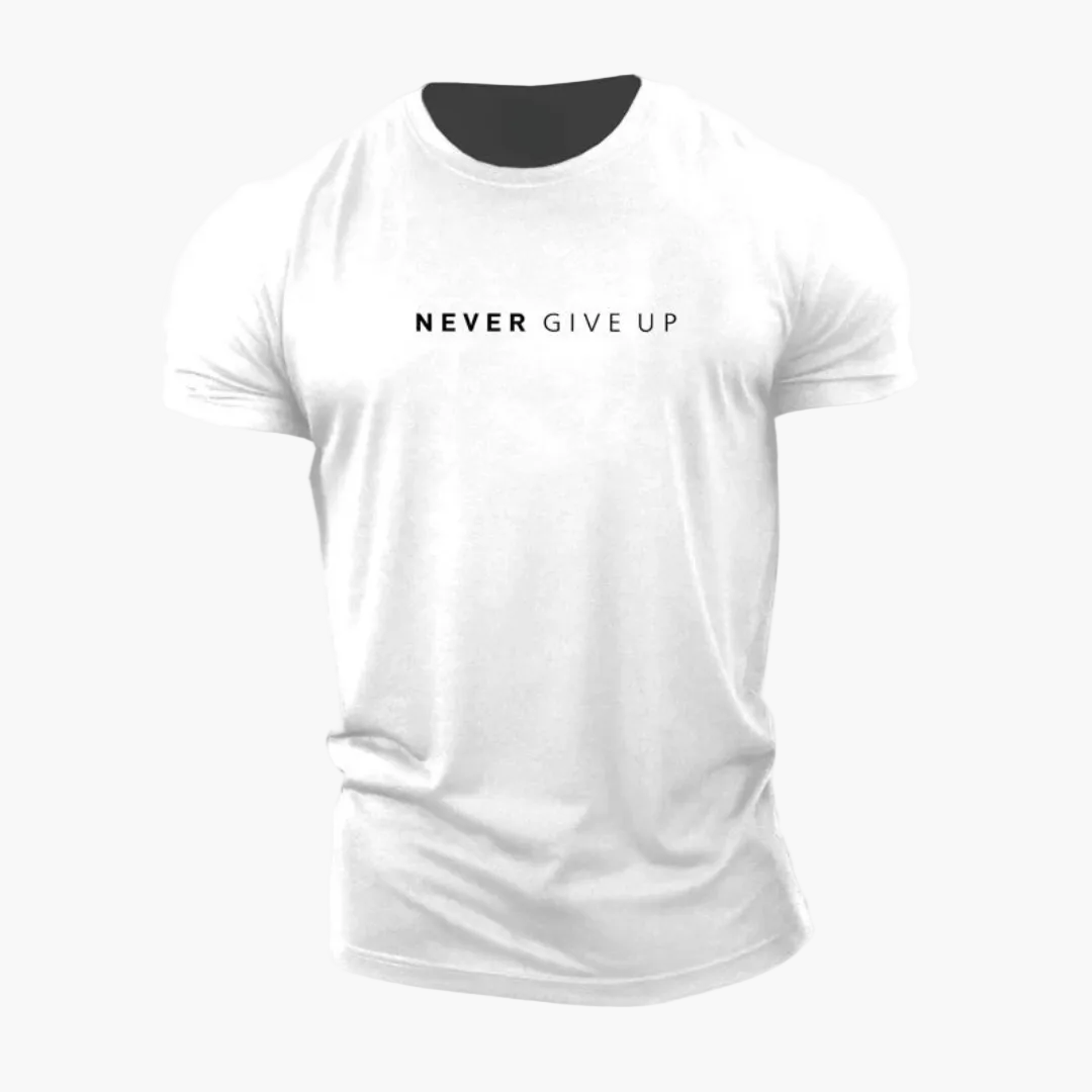 T-shirt homme motivation style décontracté - message NEVER GIVE UP