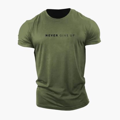 T-shirt homme motivation style décontracté - message NEVER GIVE UP