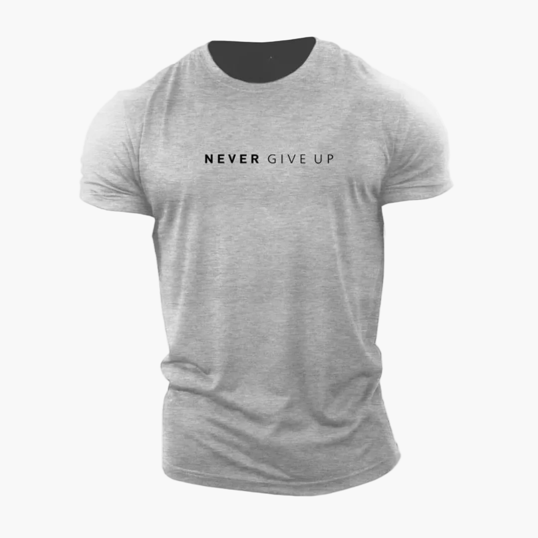 T-shirt homme motivation style décontracté - message NEVER GIVE UP