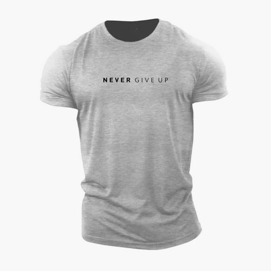 T-shirt homme motivation style décontracté - message NEVER GIVE UP