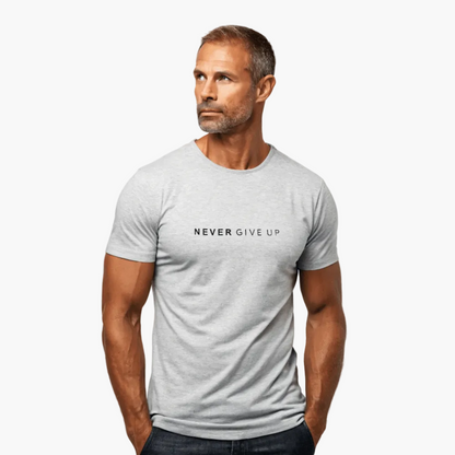 T-shirt homme motivation style décontracté - message NEVER GIVE UP