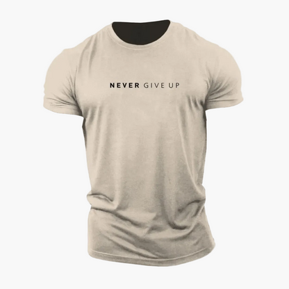 T-shirt homme motivation style décontracté - message NEVER GIVE UP