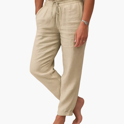 Pantalon décontracté femme taille élastique style détente pour loisirs ou vacances