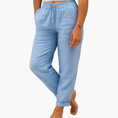 Pantalon décontracté femme taille élastique style détente pour loisirs ou vacances