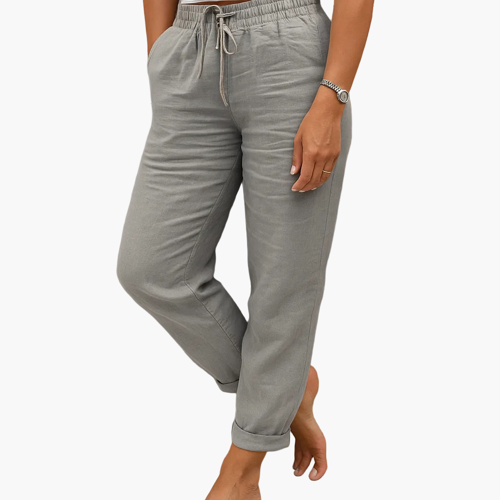Pantalon décontracté femme taille élastique style détente pour loisirs ou vacances