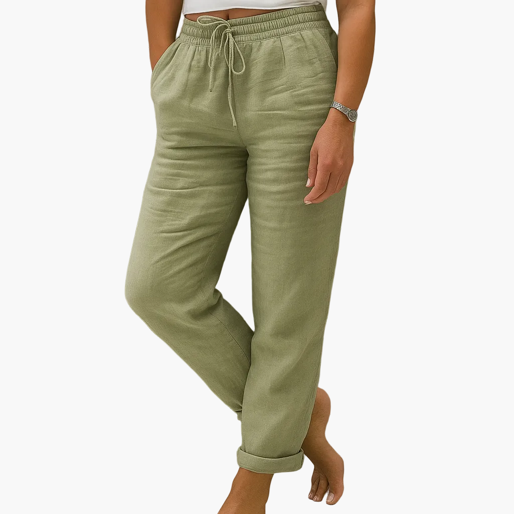 Pantalon décontracté femme taille élastique style détente pour loisirs ou vacances