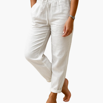 Pantalon décontracté femme taille élastique style détente pour loisirs ou vacances