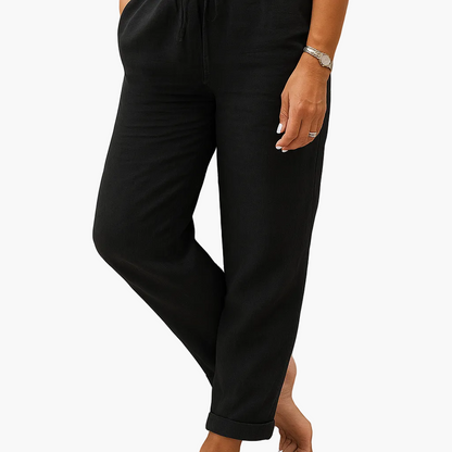 Pantalon décontracté femme taille élastique style détente pour loisirs ou vacances