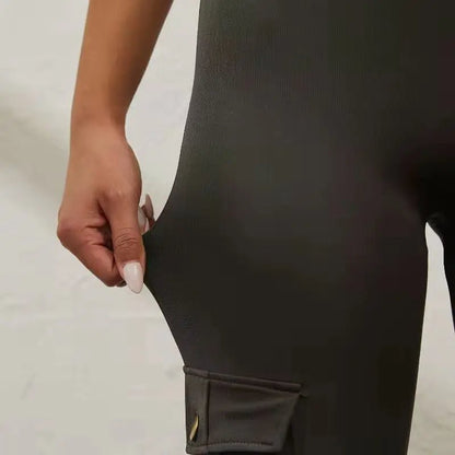 Legging cargo de sport femme taille haute style fitness avec poches – Look tendance et maintien optimal