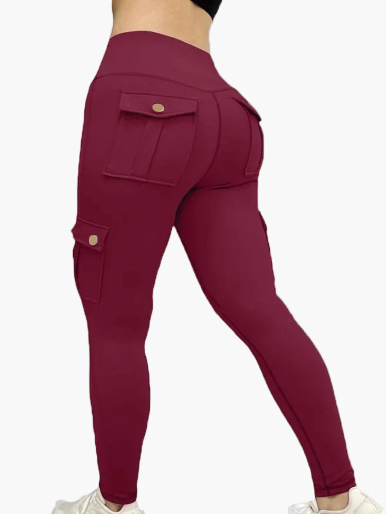 Legging cargo de sport femme taille haute style fitness avec poches – Look tendance et maintien optimal