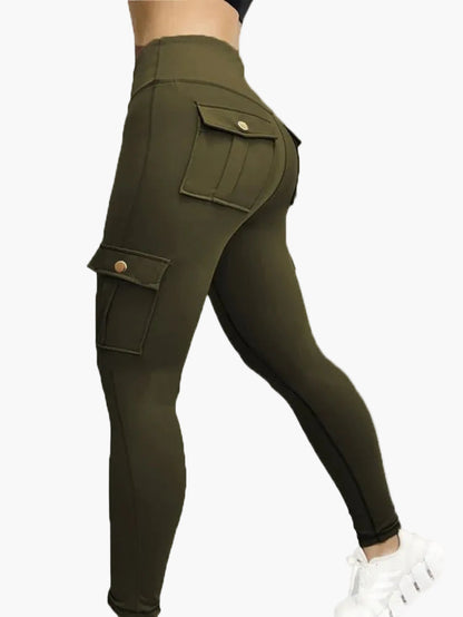 Legging cargo de sport femme taille haute style fitness avec poches – Look tendance et maintien optimal