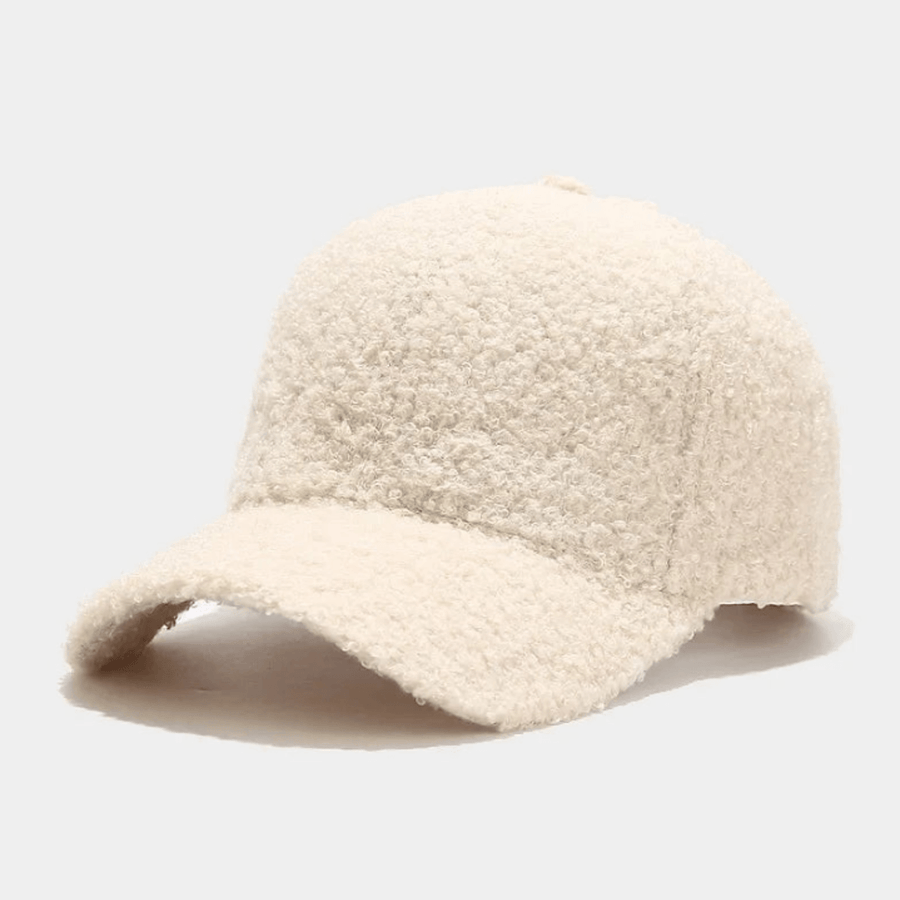 Texturerad baseballkeps i krämfärgad fleeceimitation, mjuk och bekväm