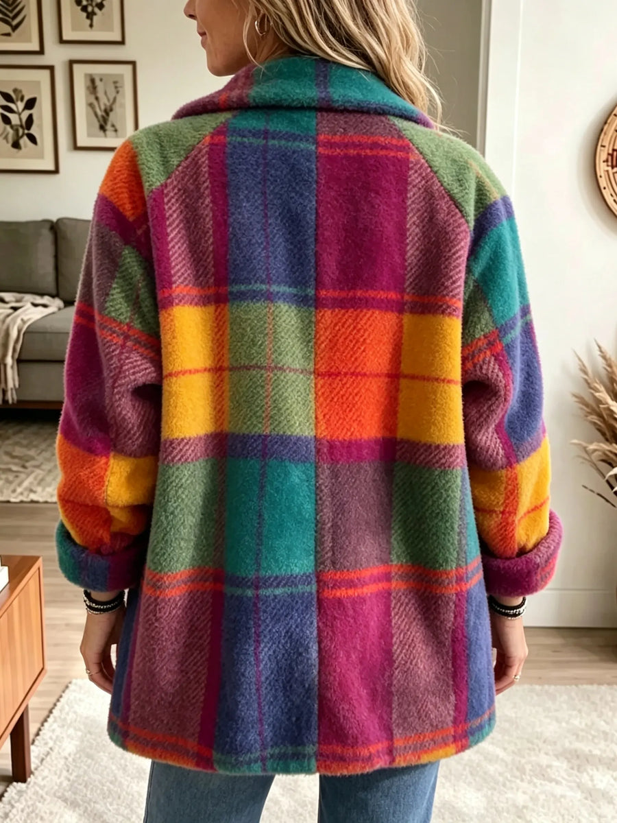 Women's loose-fit multicolored plaid jacket