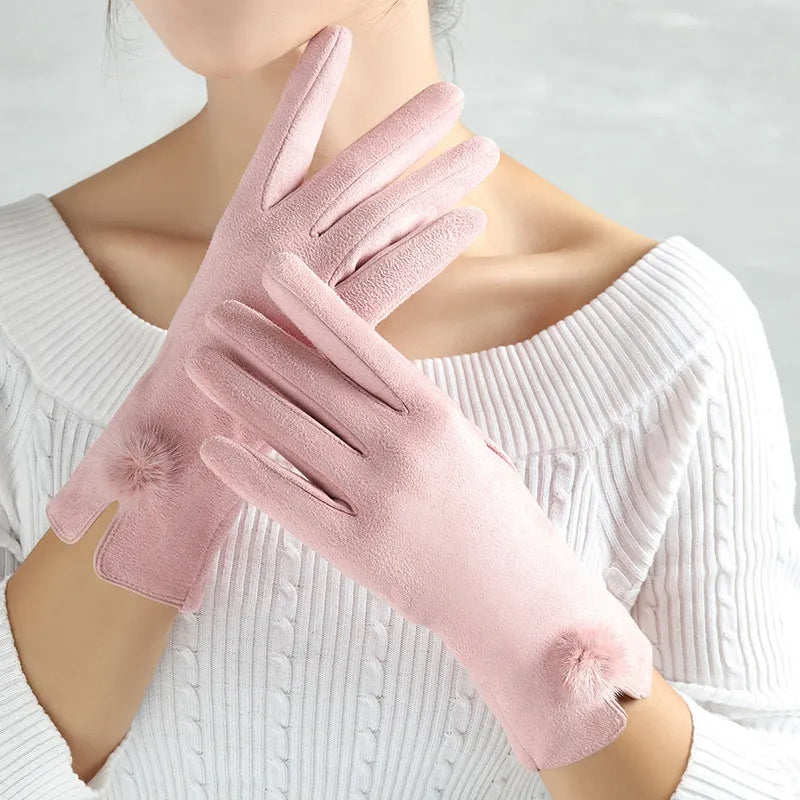 Women's Winter Gloves with Chain or Pom-Pom Embellishment