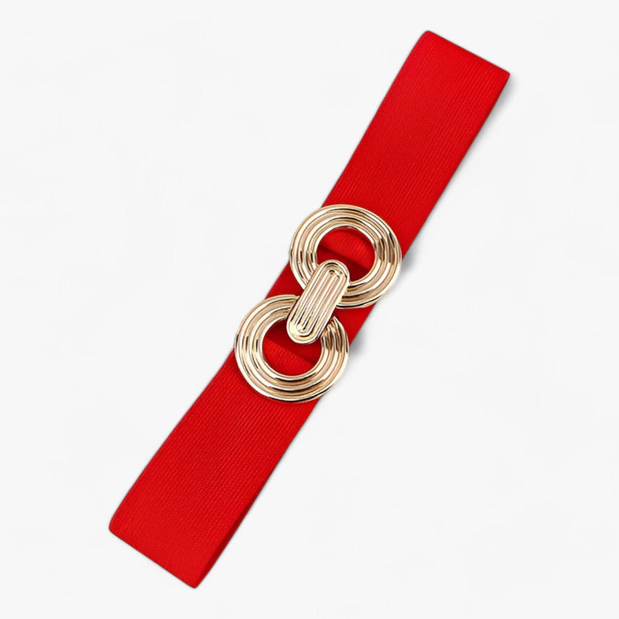 Zwarte elastische damesriem met decoratieve gouden gesp