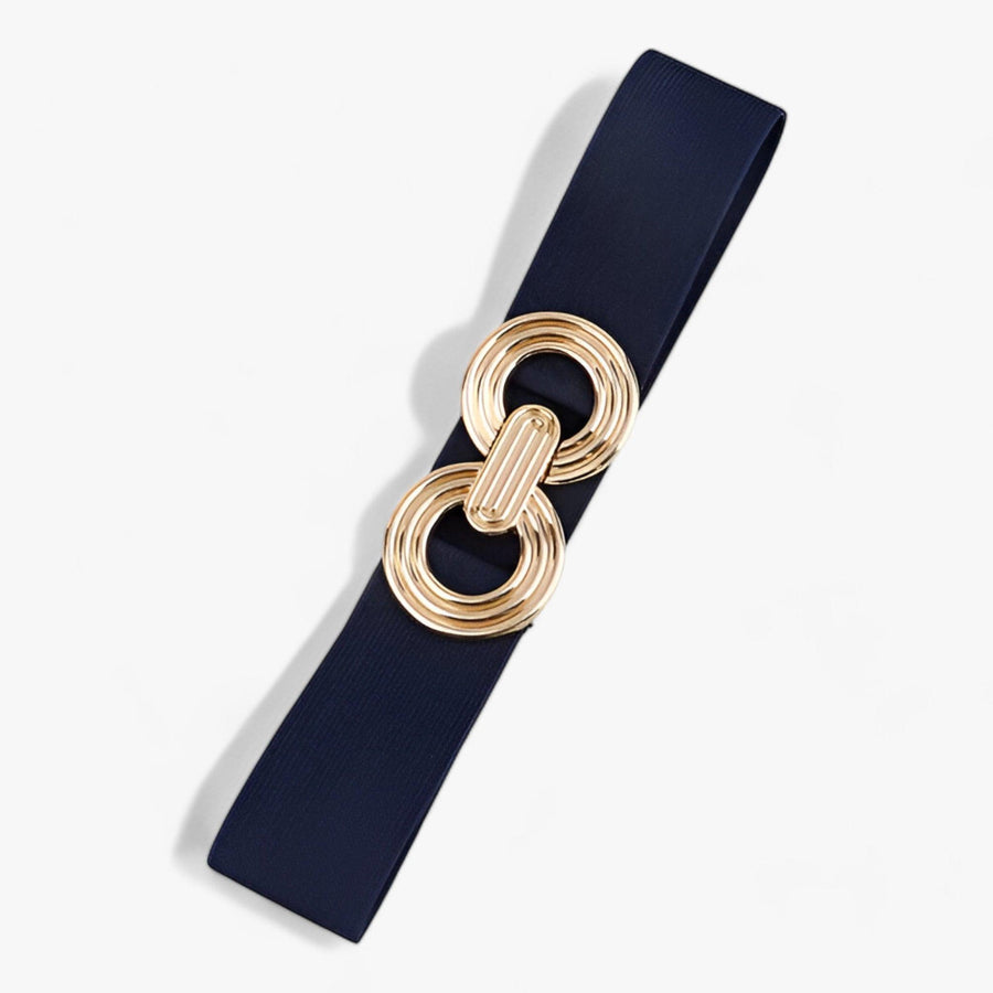 Zwarte elastische damesriem met decoratieve gouden gesp
