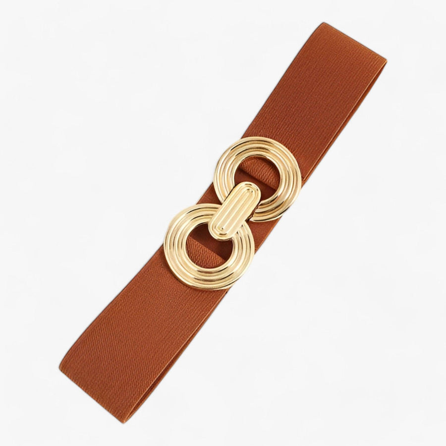 Zwarte elastische damesriem met decoratieve gouden gesp