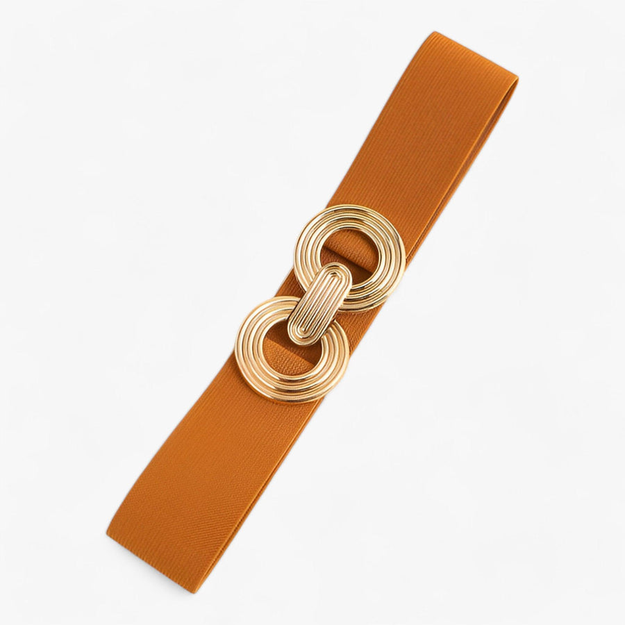 Zwarte elastische damesriem met decoratieve gouden gesp