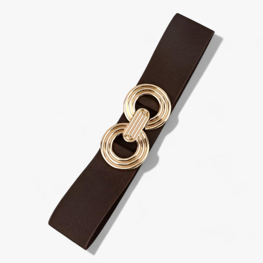 Zwarte elastische damesriem met decoratieve gouden gesp