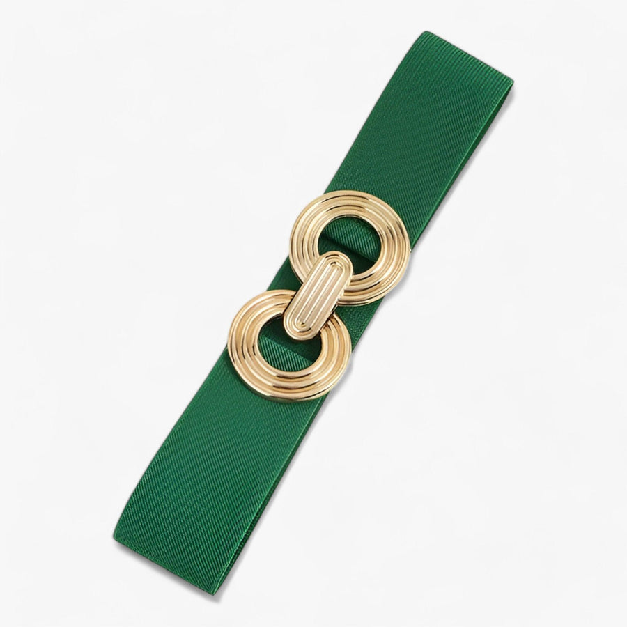 Zwarte elastische damesriem met decoratieve gouden gesp