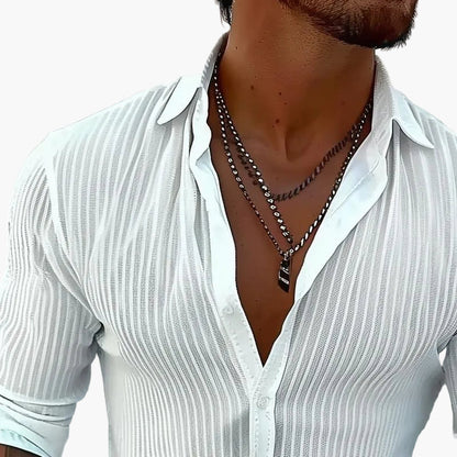 Chemise Homme Élégante à Rayures Style Décontracté Chic – Manches Longues et Col à Revers