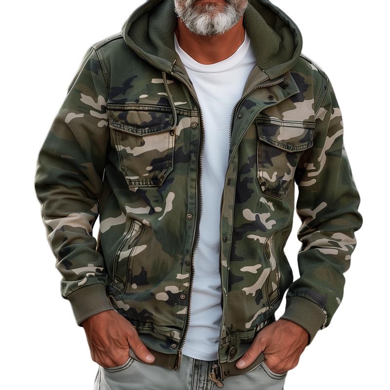 Men's Cargo Style Camouflage Hoodie Jacket – Ideal for Outdoors and City Use