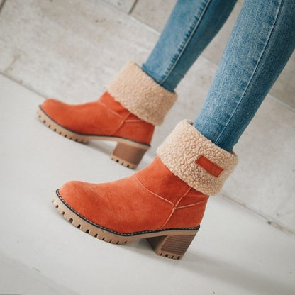 Women's Warm Suede-Like Boots with Cuffs - Winter Comfort and Versatile Style