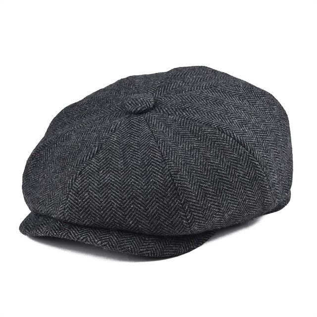 Gorra gavroche gris con estampado de chevrones - Estilo retro clásico