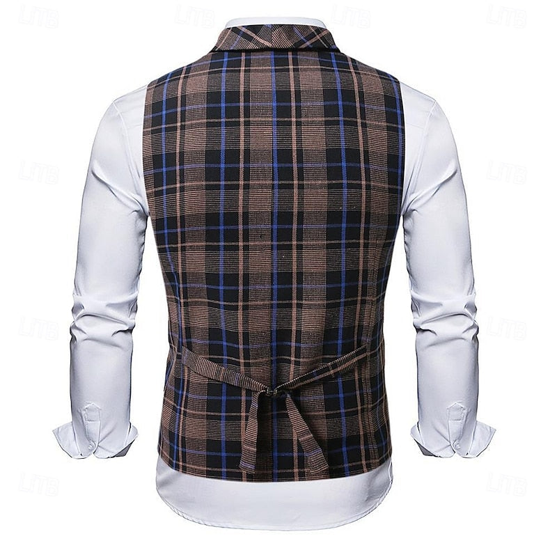 Dubbele herenpantalon met bruin-blauw ruitpatroon