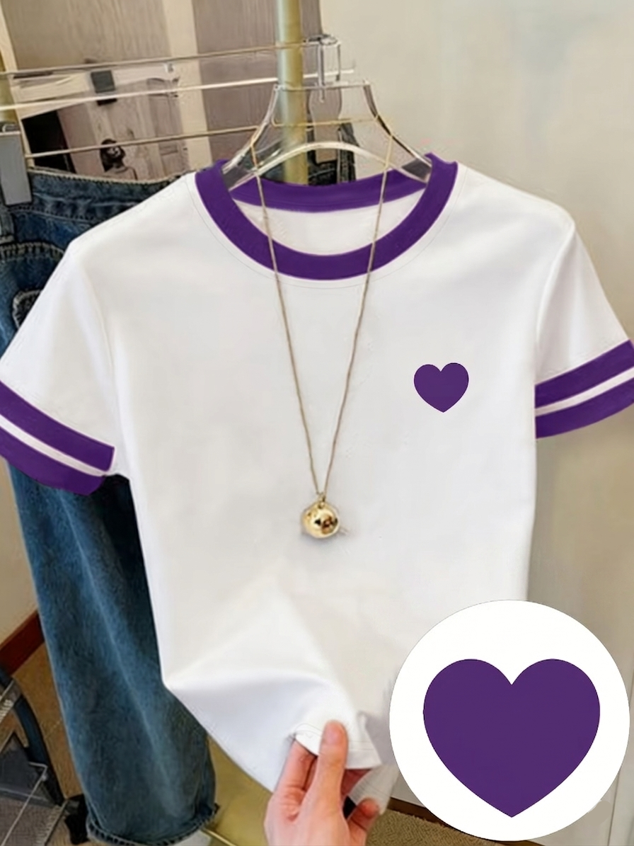 T-shirt décontracté pour femme avec cœur imprimé style sport chic