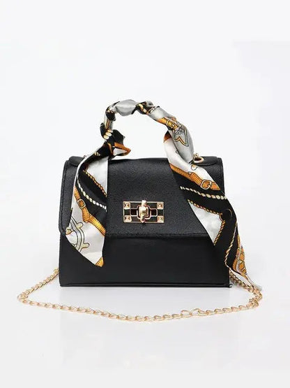 Sac à main femme élégant avec bandoulière chaîne et poignée foulard – Accessoire chic pour toutes occasions