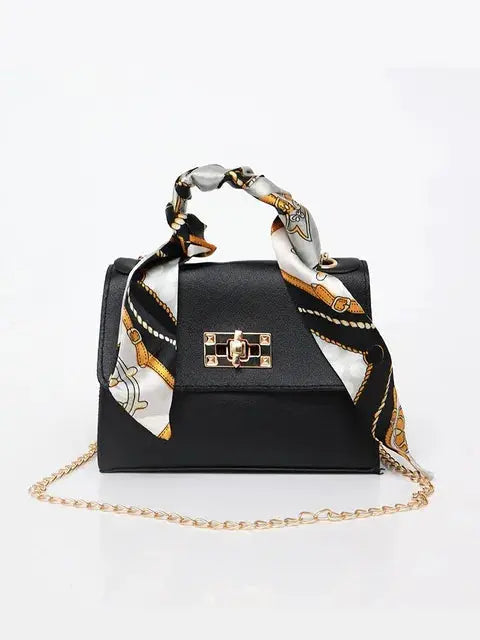 Sac à main femme élégant avec bandoulière chaîne et poignée foulard – Accessoire chic pour toutes occasions
