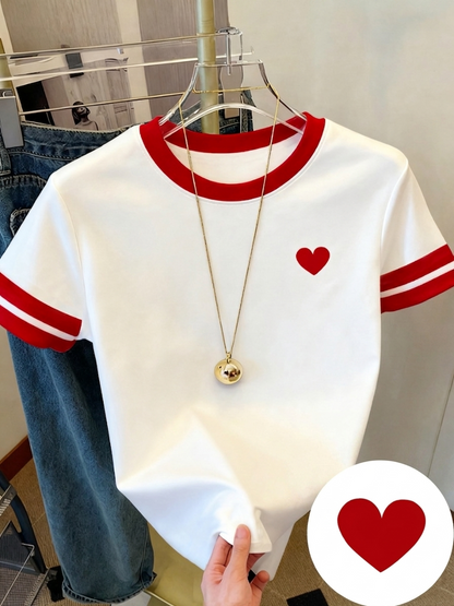 T-shirt décontracté pour femme avec cœur imprimé style sport chic