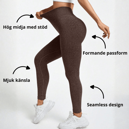 Legging Femme Taille Haute Sans Couture Style Côtelé Pour Fitness et Quotidien