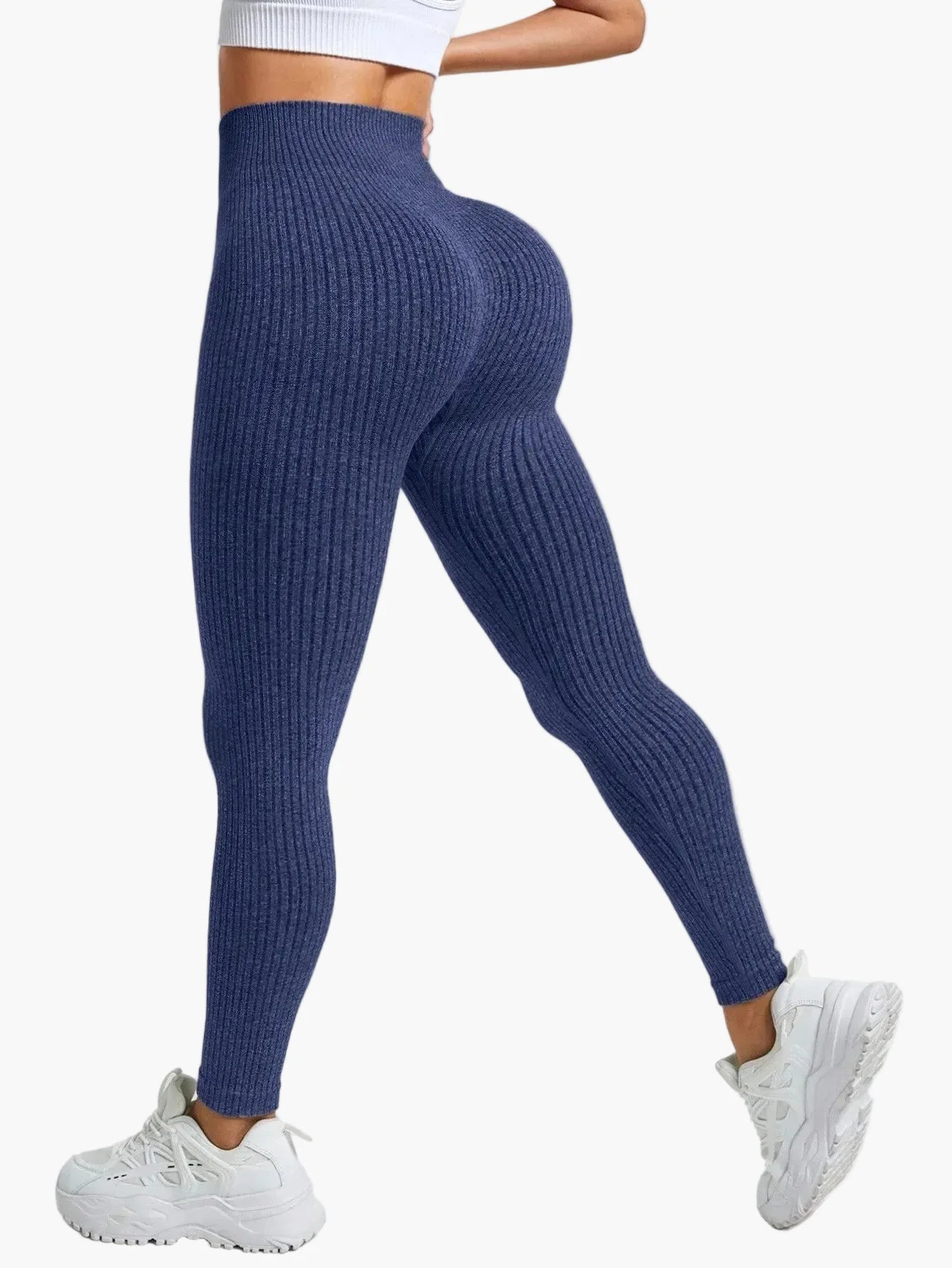 Legging Femme Taille Haute Sans Couture Style Côtelé Pour Fitness et Quotidien