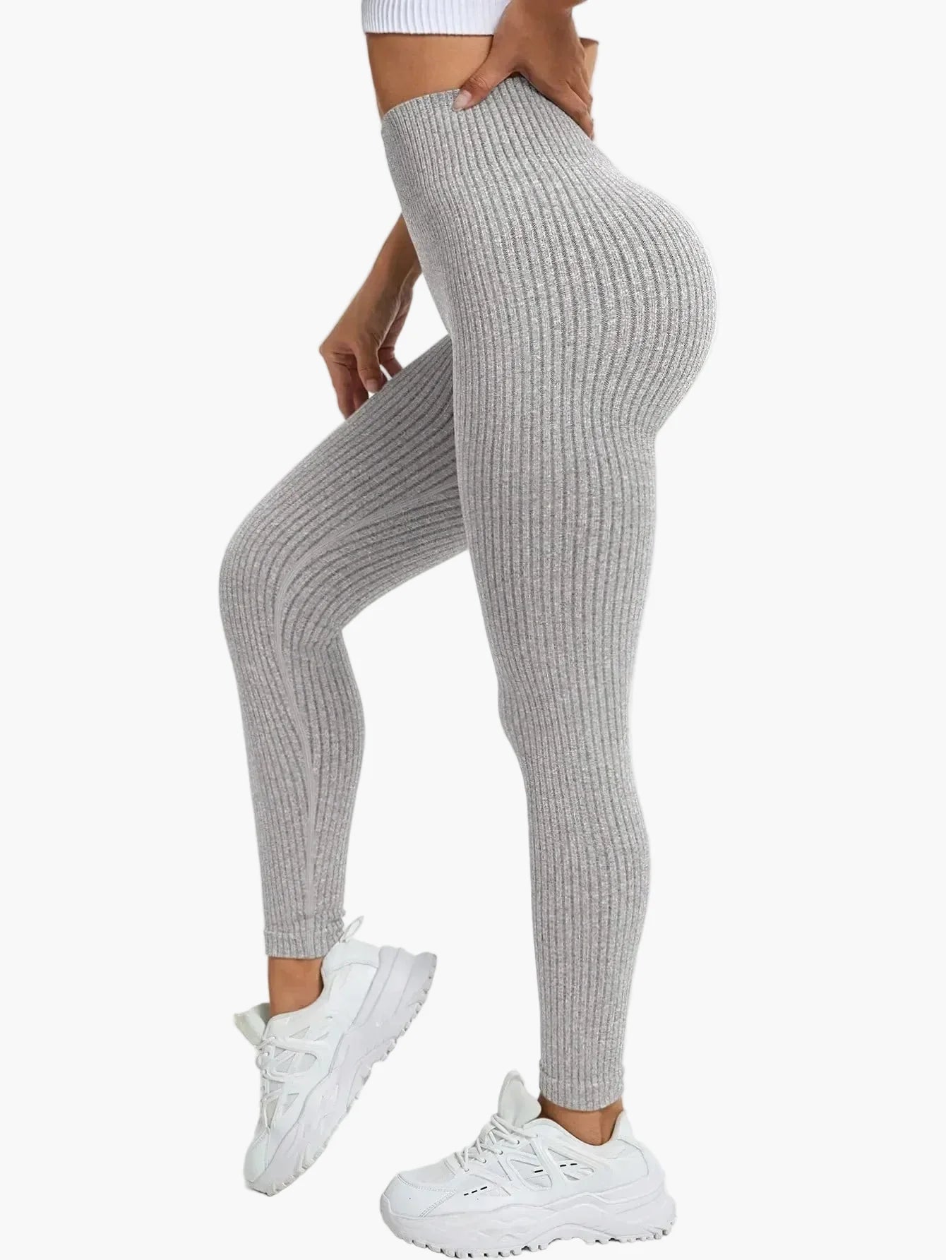 Legging Femme Taille Haute Sans Couture Style Côtelé Pour Fitness et Quotidien