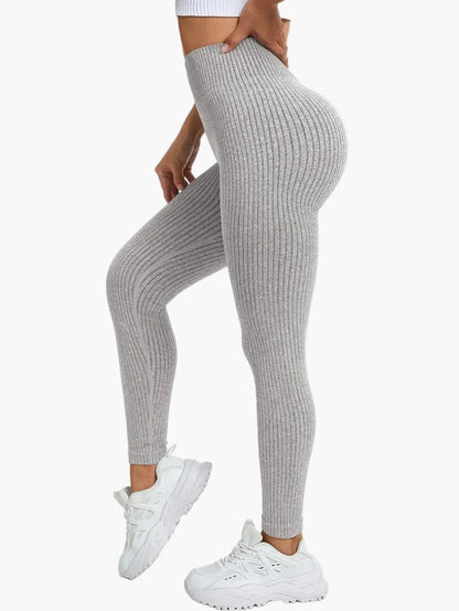 Legging Femme Taille Haute Sans Couture Style Côtelé Pour Fitness et Quotidien